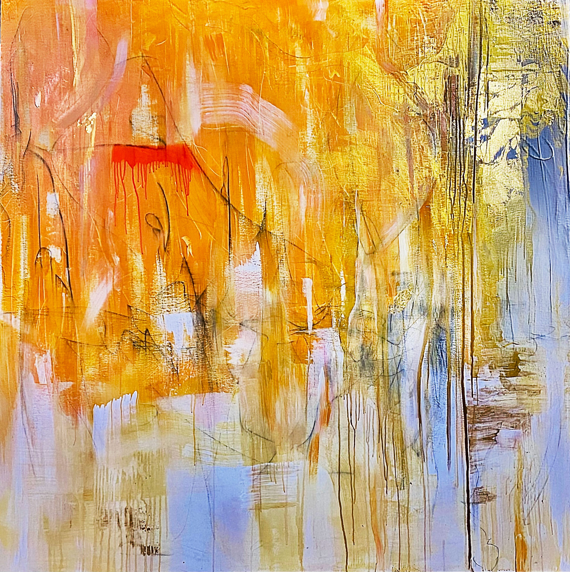 Sun Kissed | 72x72 | Acrylic, Spray, Graphite, and Gold Leaf 